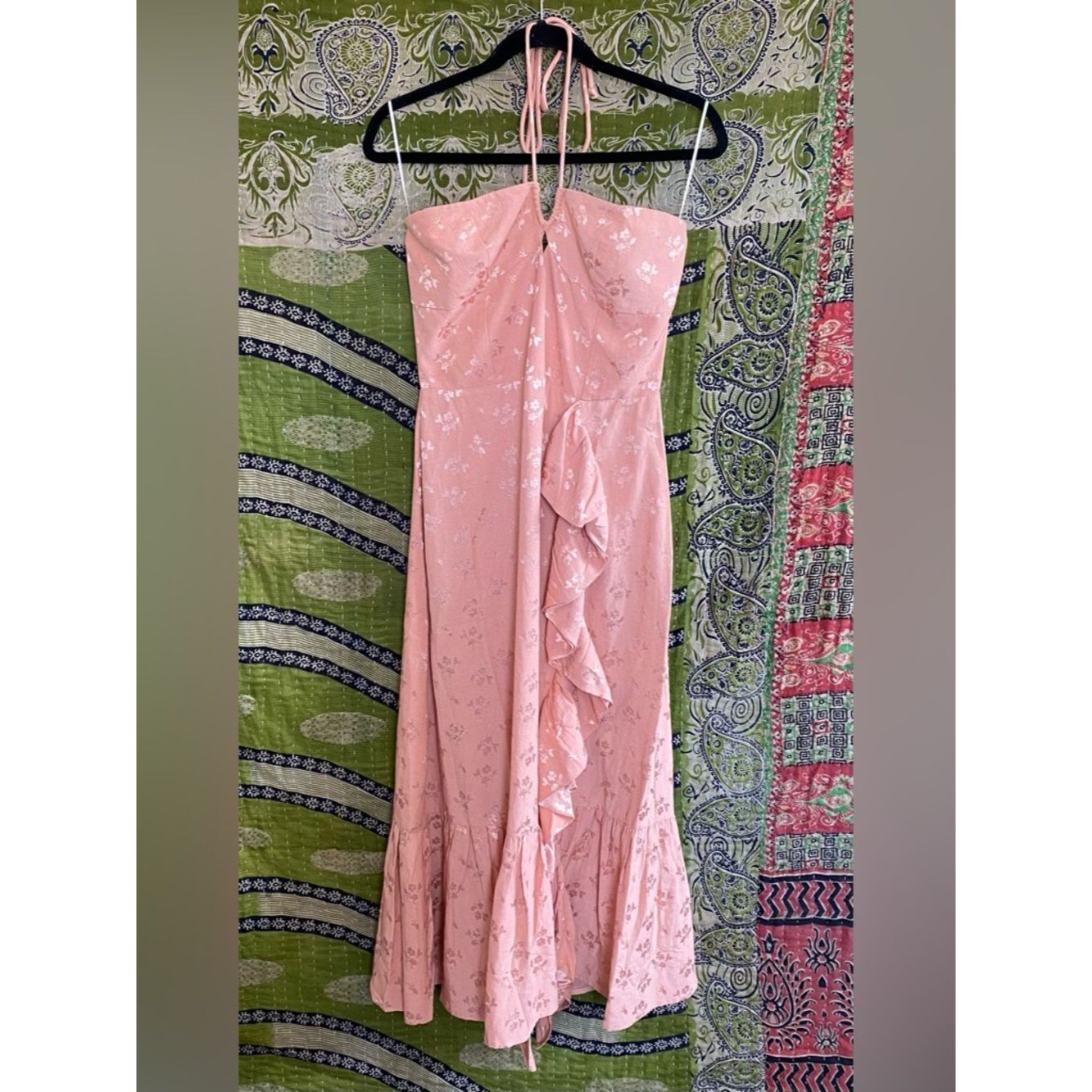 Eddy Blush Bouquet Angelica Midi Ruffle Strapless Dress Size Medium Garden Party — image 2 of 8
